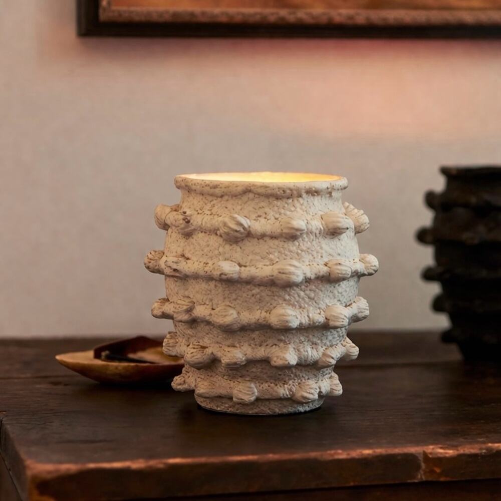 Anthropologie cream Textured Candle NWOT 6x6